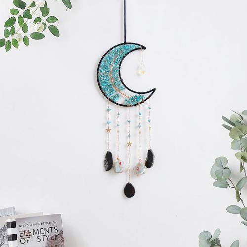 Hanging Ornaments, Iron, with leather cord & turquoise & Agate, handmade, for home and office, mixed colors, nickel, lead & cadmium free, 200x700mm, Sold By PC
