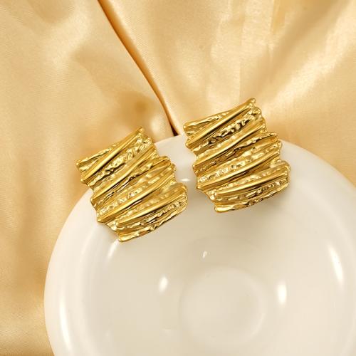 Boucle d'oreille Acier Titane, Placage de couleur d'or, pour femme, 27x29mm, Vendu par paire