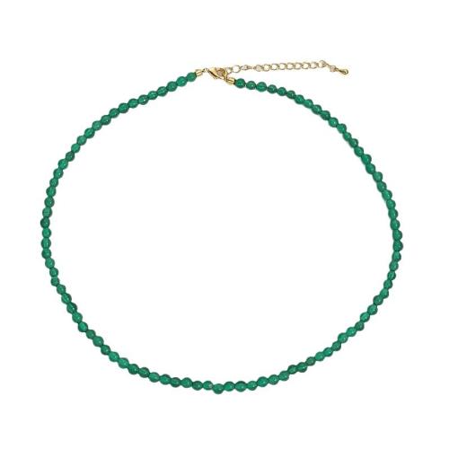 Collier agate, agate verte, avec Fils d'or, avec 5cm chaînes de rallonge, Plaqué or 18K, bijoux de mode & normes différentes pour le choix & pour femme, Longueur:39 cm, Vendu par PC