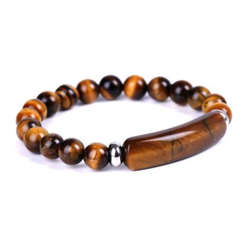 Natural Tiger Eye Bracelets, with Elastic Thread & 304 Stainless Steel, handmade, fashion jewelry & Unisex, Length:Approx 18.5 cm, Sold By PC