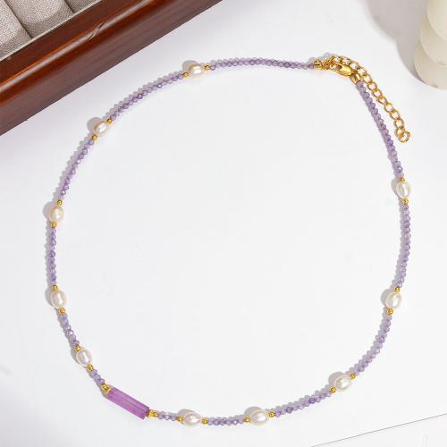Quartz Necklace, Amethyst, with Freshwater Pearl & Brass, with 5cm extender chain, handmade, fashion jewelry & for woman, Length:Approx 37 cm, Sold By PC