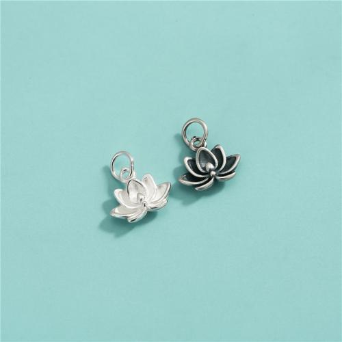 925 Sterling Silver Pendant, Lotus, DIY, more colors for choice, 11.60x9.80mm, Hole:Approx 3.7mm, Sold By PC