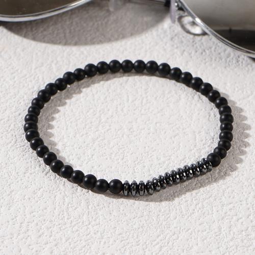 Gemstone Браслеты, Природный камень, Связанный вручную, ювелирные изделия моды & Мужский, черный, длина:Приблизительно 18 см, продается PC