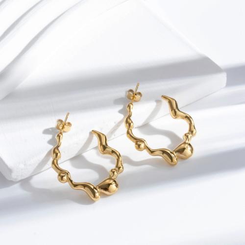 Boucle d'oreille Acier Titane, bijoux de mode & pour femme, doré, 26mm, Vendu par paire
