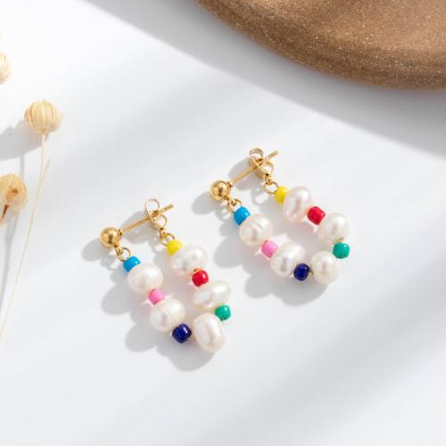 Boucle d'oreille Acier Titane, avec perle de plastique, bijoux de mode & pour femme, plus de couleurs à choisir, 26mm, Vendu par paire