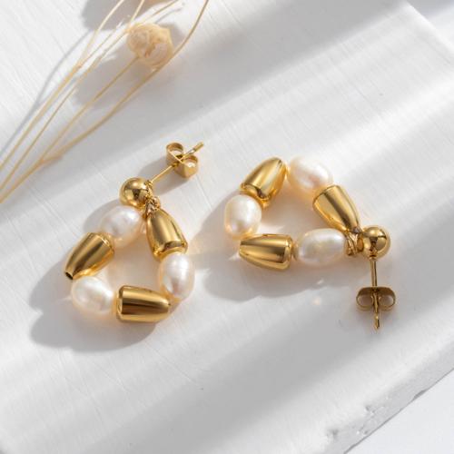 Boucle d'oreille Acier Titane, avec perle de plastique, bijoux de mode & pour femme, plus de couleurs à choisir, 23mm, Vendu par paire
