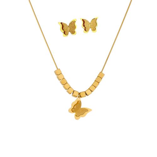 Zestawy biżuterii, Titantium stali, ze 5cm przedłużeniami łańcuszka, biżuteria moda & dla kobiety, złoty, długość około 41 cm, sprzedane przez PC