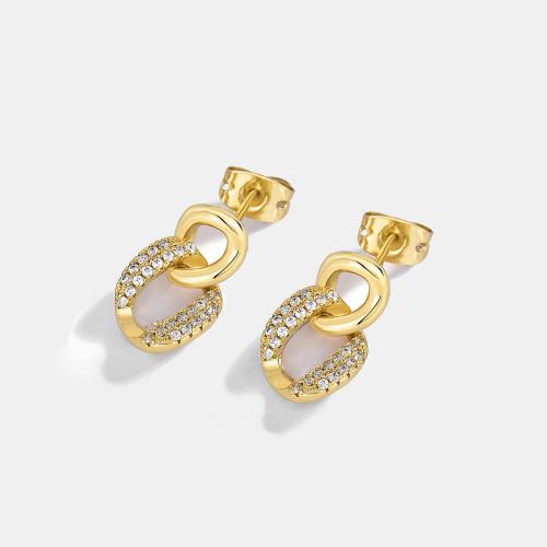 Boucles d'oreilles en laiton zircon cubique pavent, bijoux de mode & pavé de micro zircon & pour femme, 13x23mm, Vendu par paire