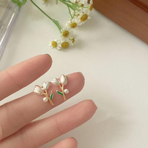 925 Sterling Silver Stud Earrings Tulip fashion jewelry & for woman & enamel Sold By Pair