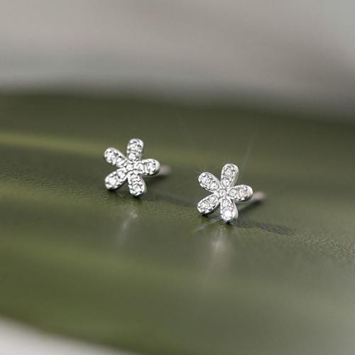 Cubic Zirconia Micro Pave Sterling Silver Earring 925 Sterling Silver Flower fashion jewelry & micro pave cubic zirconia & for woman Sold By Pair