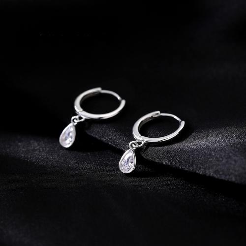Zircon cubique Micro Pave d'oreille en argent sterling, Argent sterling 925, bijoux de mode & pavé de micro zircon & pour femme, 12x20mm, Vendu par paire
