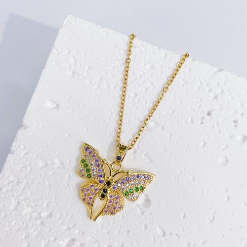 Titanium Steel Necklace, Butterfly, fashion jewelry & micro pave cubic zirconia & for woman, more colors for choice, Length:Approx 45 cm, Sold By PC