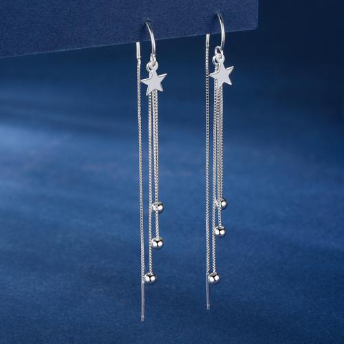 925 Sterling Silver Thread Through Earrings, fashion jewelry & for woman, 5x80mm, Sold By Pair