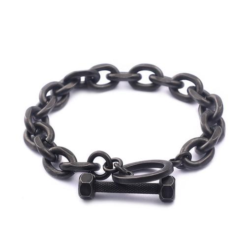 Bijoux bracelet en acier inoxydable, acier inoxydable 316L, bijoux de mode & pour homme, noire, Longueur:Environ 19 cm, Vendu par PC