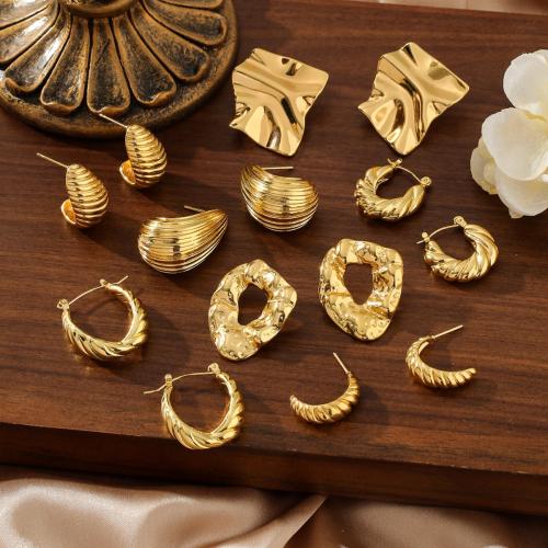 Stainless Steel Stud Earrings, 304 Stainless Steel, gold color plated, different styles for choice & for woman, more colors for choice, Sold By Pair