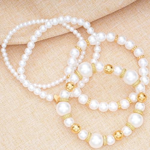 Zinc Alloy Bracelet with Plastic Pearl plated 4 pieces & fashion jewelry & for woman white Sold By Set