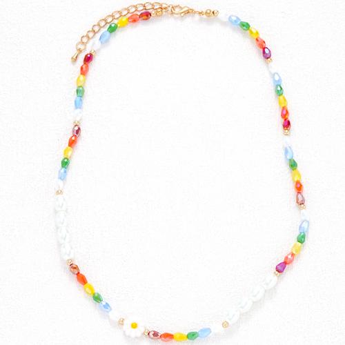 Glasperlen Halsketten, mit Kunststoff Perlen & Acryl, mit Verlängerungskettchen von 6.5cm, handgemacht, Modeschmuck & für Frau, farbenfroh, Länge:44.5 cm, verkauft von PC