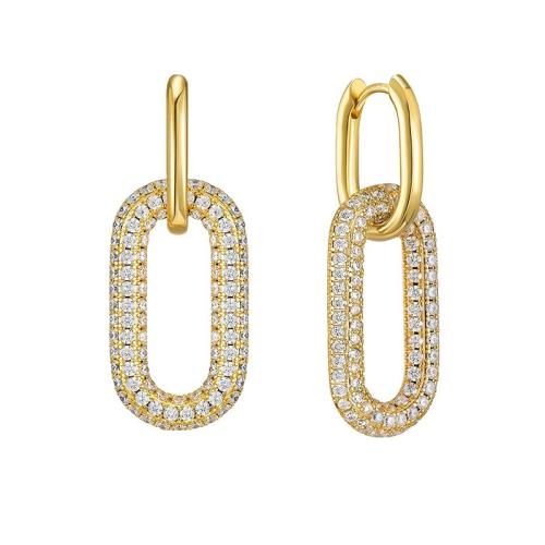 Brass Drop Earring Geometrical Pattern gold color plated micro pave cubic zirconia & for woman & hollow Sold By Pair
