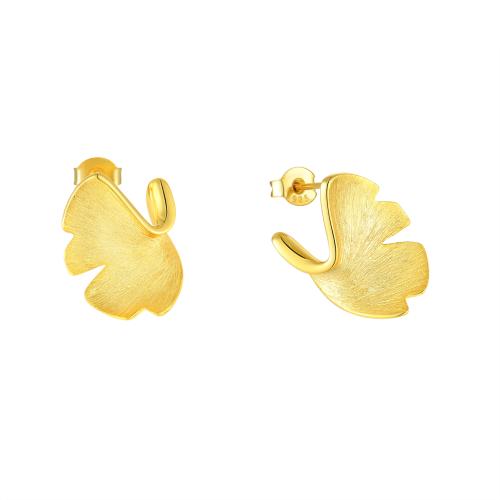 925 Sterling Silver Stud Earring, Ginkgo Leaf, gold color plated, fashion jewelry & for woman, 15x20mm, Sold By Pair