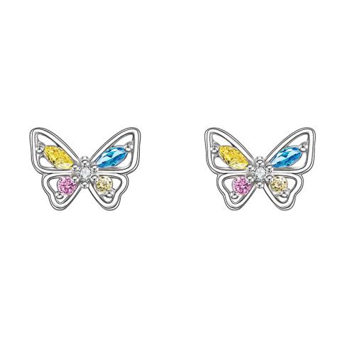 Brass Stud Earring, Butterfly, fashion jewelry & for woman & with rhinestone, 7x7mm, Sold By Pair