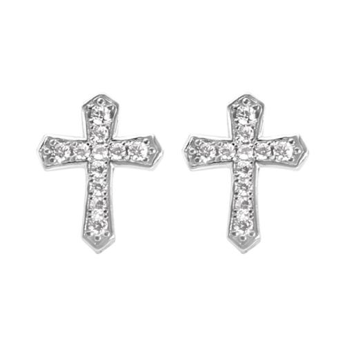 Cubic Zirconia Micro Pave Brass Earring, Cross, fashion jewelry & micro pave cubic zirconia & for woman, silver color, 12x10mm, Sold By Pair