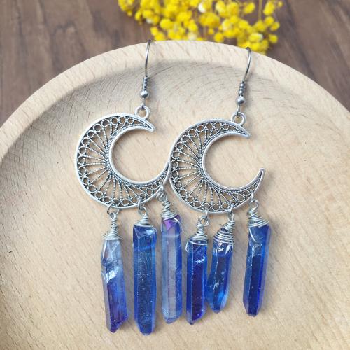 Tibetan Style Drop Earrings, with Quartz, fashion jewelry & for woman, more colors for choice, 60mm, Sold By Pair