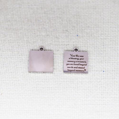 Stainless Steel Pendants, 304 Stainless Steel, Square, DIY, original color, 22mm, Sold By PC