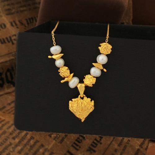 Messing Halskette, mit Kunststoff Perlen, mit Verlängerungskettchen von 5.9cm, Modeschmuck & für Frau, goldfarben, Länge:ca. 39.4 cm, verkauft von PC