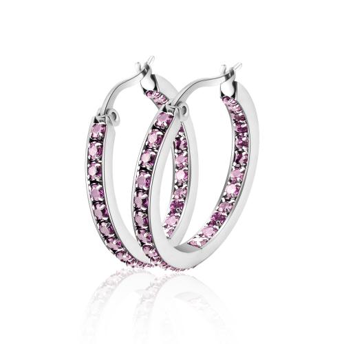 Titanium Steel  Earring, fashion jewelry & for woman & with rhinestone, more colors for choice, Sold By Pair
