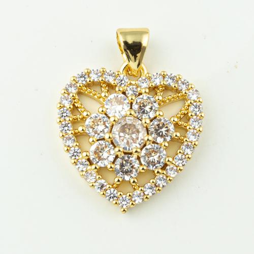 Cubic Zirconia Micro Pave Brass Pendant, Heart, fashion jewelry & micro pave cubic zirconia & for woman, golden, 22x17mm, Hole:Approx 3mm, 50PCs/Lot, Sold By Lot