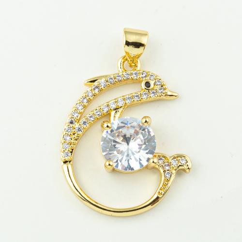 Cubic Zirconia Micro Pave Brass Pendant, Dolphin, fashion jewelry & micro pave cubic zirconia & for woman, golden, 28x20mm, Hole:Approx 3mm, 50PCs/Lot, Sold By Lot