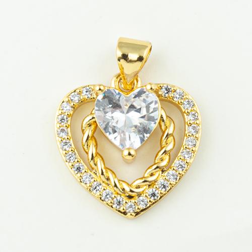 Cubic Zirconia Micro Pave Brass Pendant, Heart, fashion jewelry & micro pave cubic zirconia & for woman, golden, 20x16mm, Hole:Approx 3mm, 50PCs/Lot, Sold By Lot