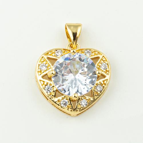 Cubic Zirconia Micro Pave Brass Pendant, Heart, fashion jewelry & micro pave cubic zirconia & for woman, golden, 21x17mm, Hole:Approx 3mm, 50PCs/Lot, Sold By Lot