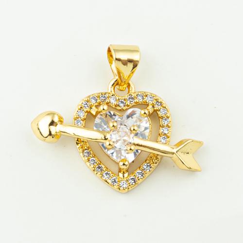 Cubic Zirconia Micro Pave Brass Pendant, Heart, fashion jewelry & micro pave cubic zirconia & for woman, golden, 22x20mm, Hole:Approx 3mm, 50PCs/Lot, Sold By Lot