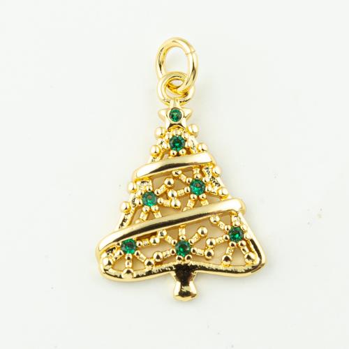 Cubic Zirconia Micro Pave Brass Pendant, Christmas Tree, fashion jewelry & micro pave cubic zirconia & for woman, golden, 23x15mm, Hole:Approx 3mm, 50PCs/Lot, Sold By Lot