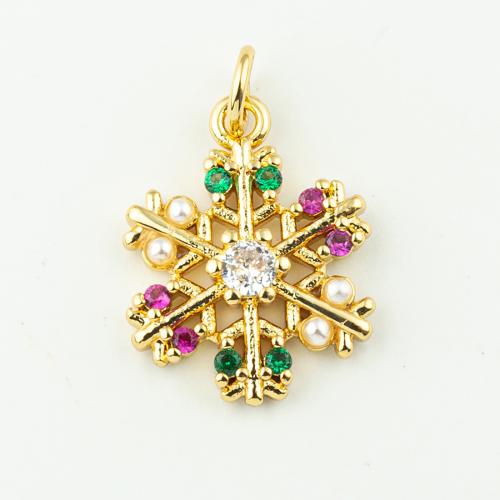 Cubic Zirconia Micro Pave Brass Pendant, with Plastic Pearl, Snowflake, fashion jewelry & micro pave cubic zirconia & for woman, golden, 20x14mm, Hole:Approx 3mm, 50PCs/Lot, Sold By Lot