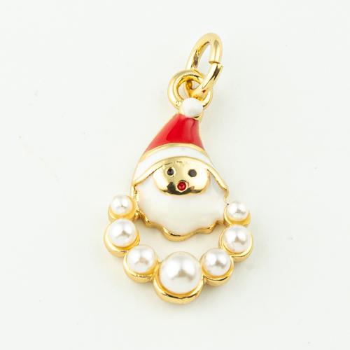 Brass Jewelry Pendants, with Plastic Pearl, Santa Claus, Christmas Design & for woman & enamel, golden, 20x10mm, Hole:Approx 3mm, 50PCs/Lot, Sold By Lot