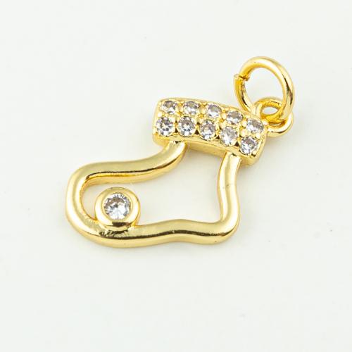 Cubic Zirconia Micro Pave Brass Pendant, Socks, fashion jewelry & micro pave cubic zirconia & for woman, golden, 20x10mm, Hole:Approx 3mm, 50PCs/Lot, Sold By Lot