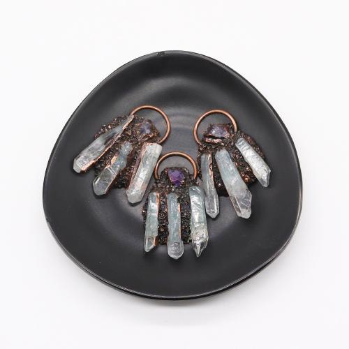 Quartz Gemstone Pendants, Tibetan Style, with Clear Quartz, antique copper color plated, DIY, nickel, lead & cadmium free, 33x54mm, Sold By PC
