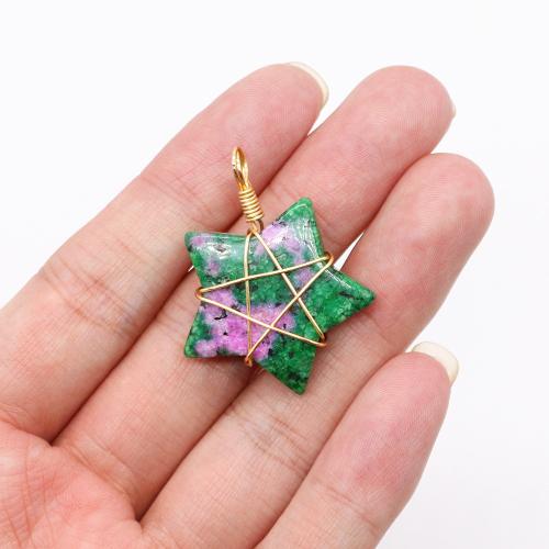 Gemstone Pendants Jewelry, Natural Stone, with Brass, Star, gold color plated, DIY & different materials for choice, more colors for choice, nickel, lead & cadmium free, 31x39mm, Sold By PC