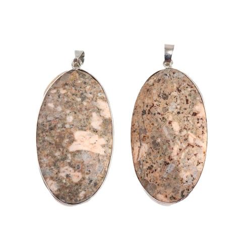Ювелирные подвески из драгоценных камней, Полудрагоценный камень, с Латунь, Плоская овальная форма, плакирован серебром, DIY, 28x53mm, продается PC