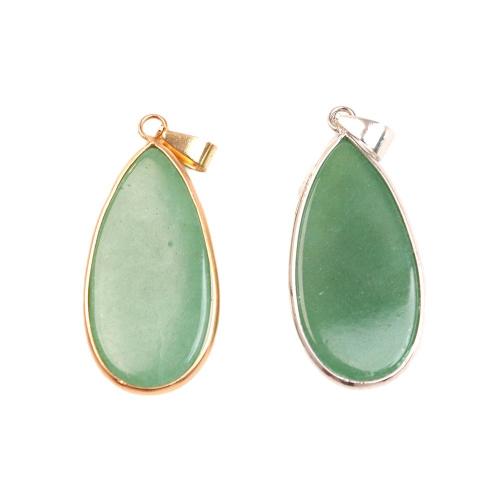 Gemstone Pendants Jewelry, Green Aventurine, with Brass, Teardrop, plated, DIY, more colors for choice, 18x38mm, Sold By PC