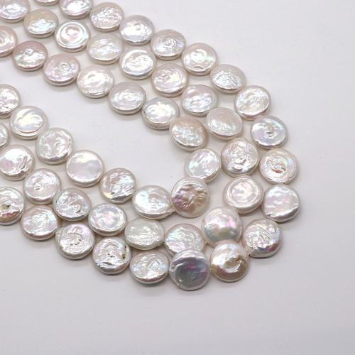 Naturlige ferskvands perle løs perler, Ferskvandsperle, Coin, du kan DIY, hvid, about:16-17mm, Solgt Per Ca. 38 cm Strand
