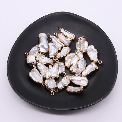 Freshwater Pearl Pendants, with Brass, gold color plated, DIY, white, 11x23mm, Sold By PC