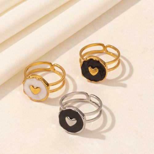 Emaille roestvrij staal vinger ring, 304 roestvrij staal, Hart, plated, voor vrouw & glazuur, meer kleuren voor de keuze, Verkocht door PC
