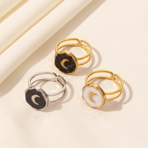 Emaille roestvrij staal vinger ring, 304 roestvrij staal, Maan, plated, voor vrouw & glazuur, meer kleuren voor de keuze, Verkocht door PC