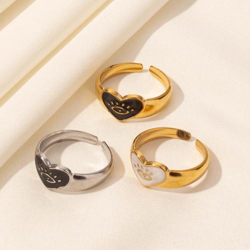 Enamel Stainless Steel Finger Ring, 304 Stainless Steel, Heart, plated, for woman, more colors for choice, Sold By PC