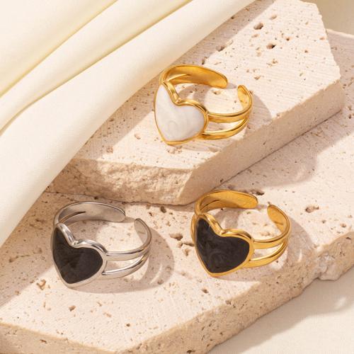 Enamel Stainless Steel Finger Ring, 304 Stainless Steel, Heart, plated, for woman, more colors for choice, Sold By PC
