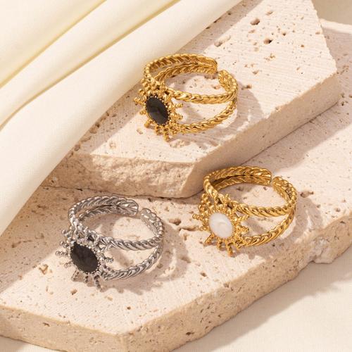 Enamel Stainless Steel Finger Ring 304 Stainless Steel Sun plated for woman Sold By PC