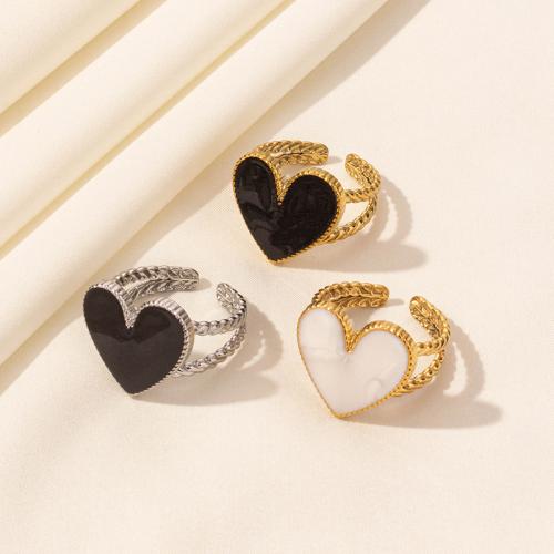 Enamel Stainless Steel Finger Ring 304 Stainless Steel Heart plated for woman Sold By PC